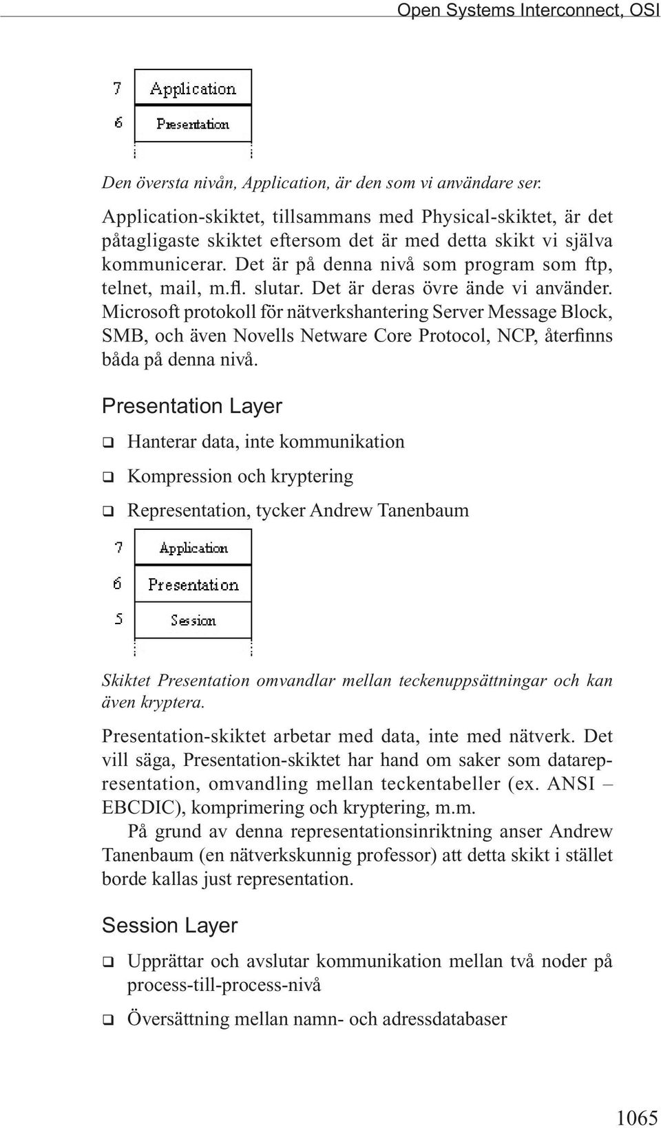 slutar. Det är deras övre ände vi använder. Microsoft protokoll för nätverkshantering Server Message Block, SMB, och även Novells Netware Core Protocol, NCP, återfinns båda på denna nivå.