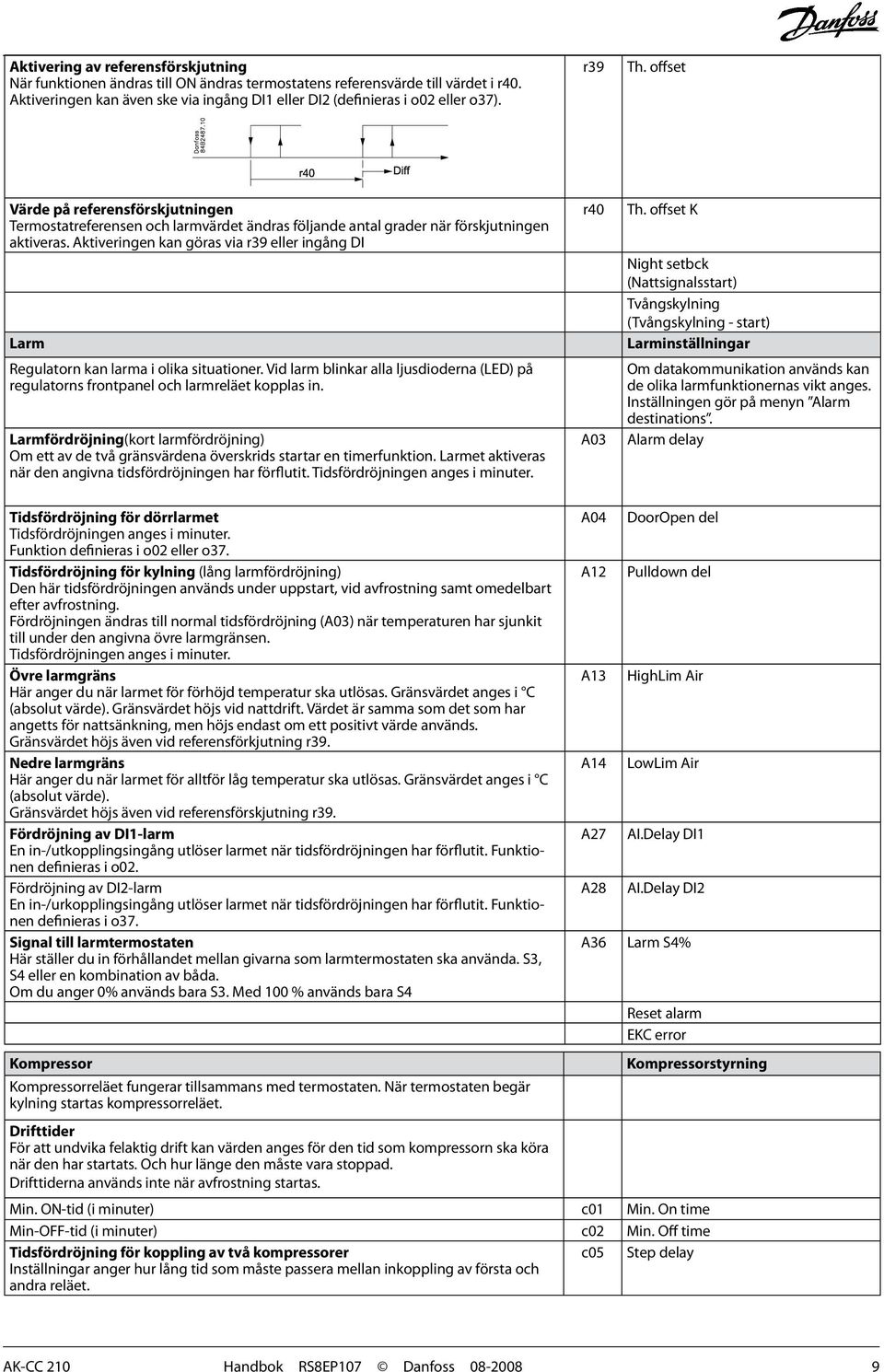 Aktiveringen kan göras via r39 eller ingång DI Larm Regulatorn kan larma i olika situationer. Vid larm blinkar alla ljusdioderna (LED) på regulatorns frontpanel och larmreläet kopplas in.