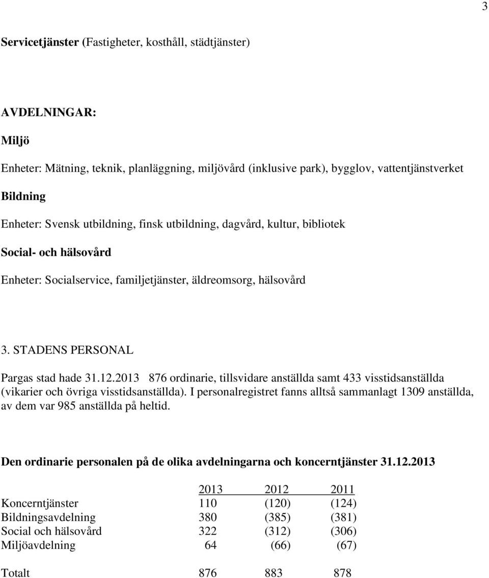 2013 876 ordinarie, tillsvidare anställda samt 433 visstidsanställda (vikarier och övriga visstidsanställda).