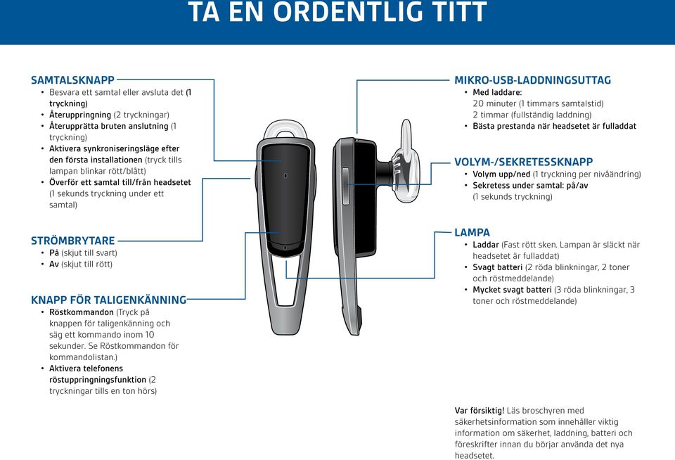 KNAPP FÖR TALIGENKÄNNING Röstkommandon (Tryck på knappen för taligenkänning och säg ett kommando inom 10 sekunder. Se Röstkommandon för kommandolistan.