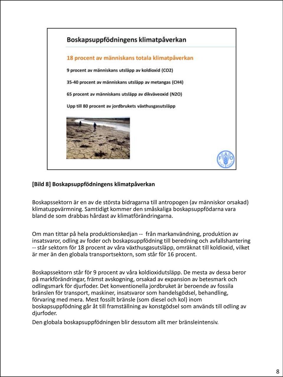 Om man tittar på hela produktionskedjan -- från markanvändning, produktion av insatsvaror, odling av foder och boskapsuppfödning till beredning och avfallshantering -- står sektorn för 18 procent av