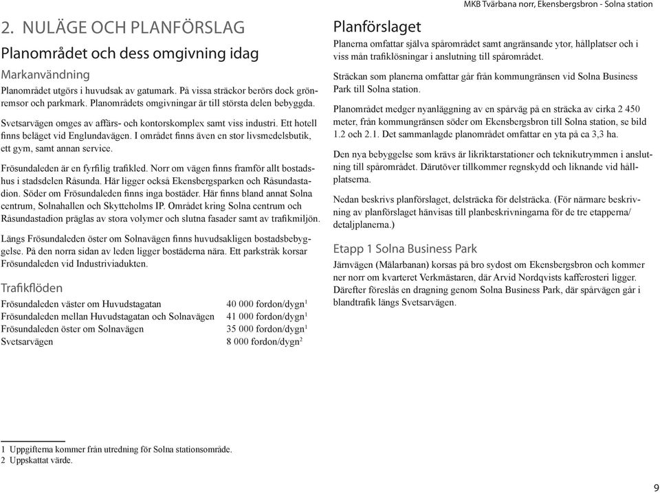 I området finns även en stor livsmedelsbutik, ett gym, samt annan service. Frösundaleden är en fyrfilig trafikled. Norr om vägen finns framför allt bostadshus i stadsdelen Råsunda.