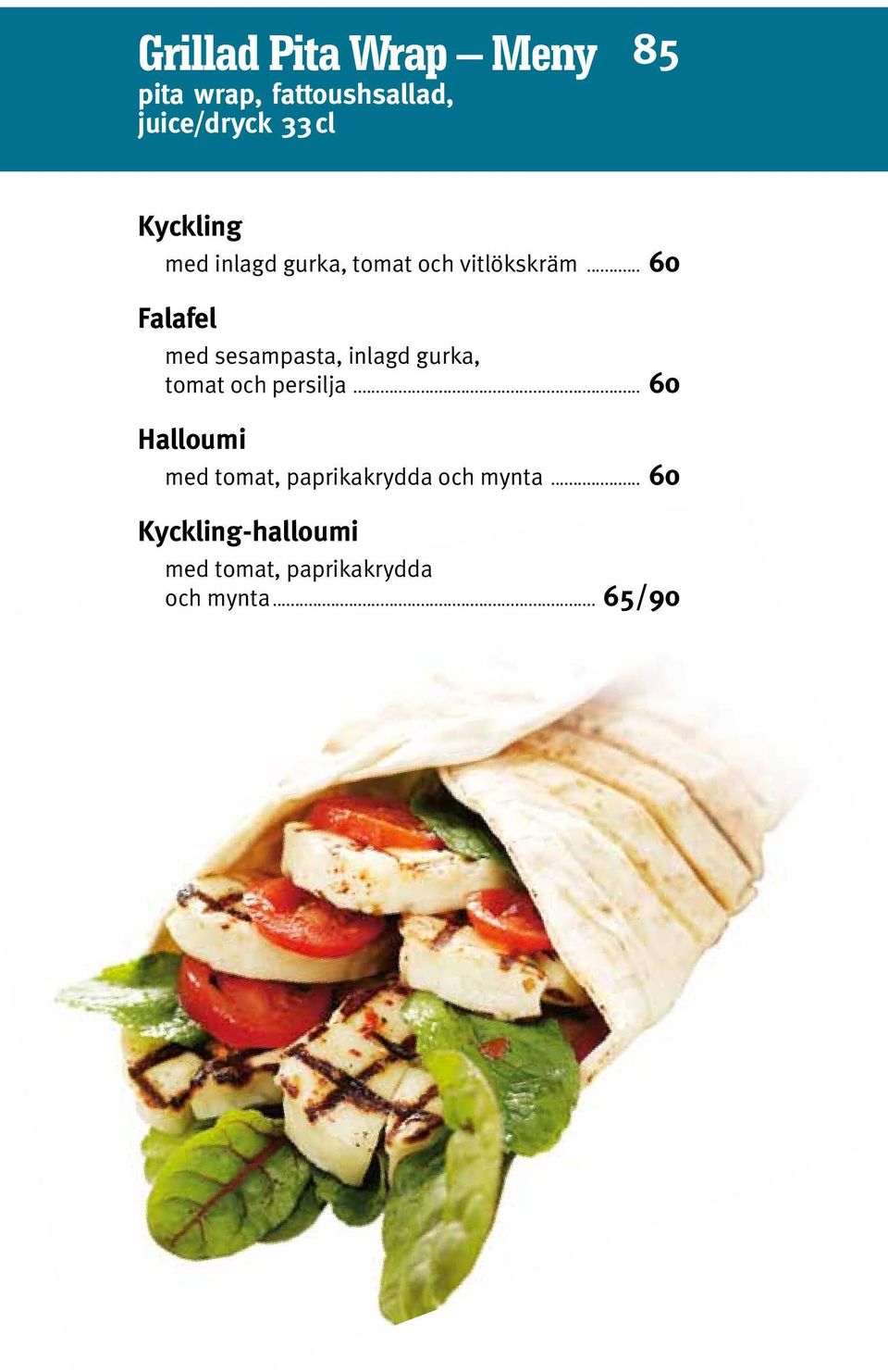 .. 60 Falafel med sesampasta, inlagd gurka, tomat och persilja.