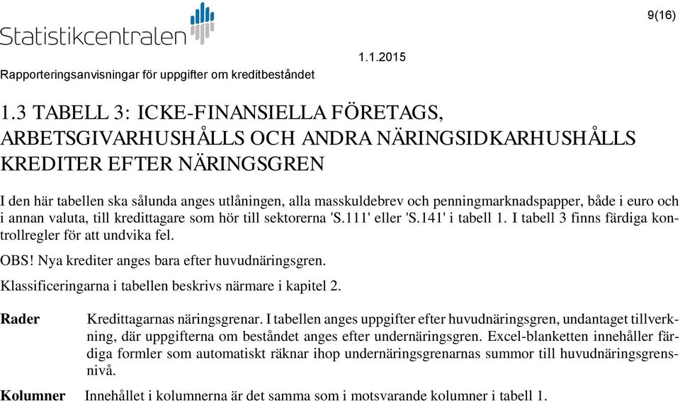 penningmarknadspapper, både i euro och i annan valuta, till kredittagare som hör till sektorerna 'S.111' eller 'S.141' i tabell 1. I tabell 3 finns färdiga kontrollregler för att undvika fel. OBS!