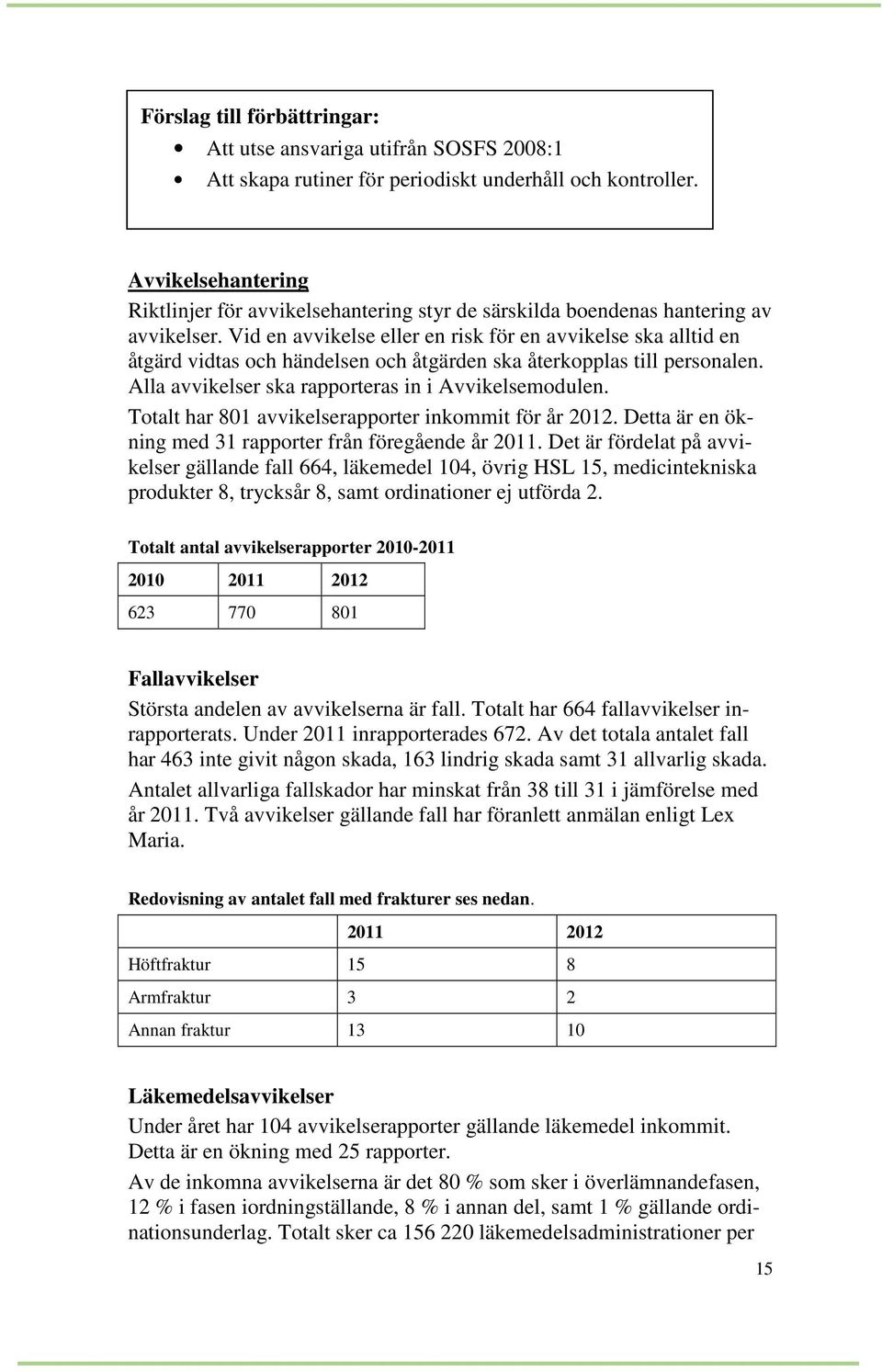 Vid en avvikelse eller en risk för en avvikelse ska alltid en åtgärd vidtas och händelsen och åtgärden ska återkopplas till personalen. Alla avvikelser ska rapporteras in i Avvikelsemodulen.