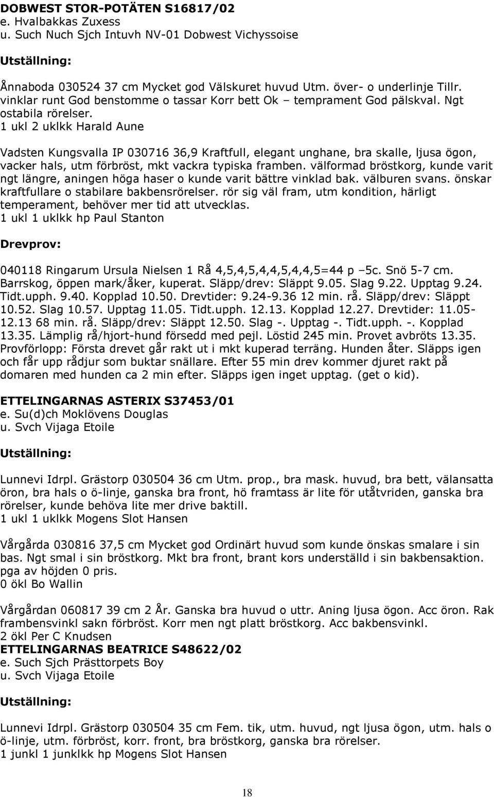 1 ukl 2 uklkk Harald Aune Vadsten Kungsvalla IP 030716 36,9 Kraftfull, elegant unghane, bra skalle, ljusa ögon, vacker hals, utm förbröst, mkt vackra typiska framben.