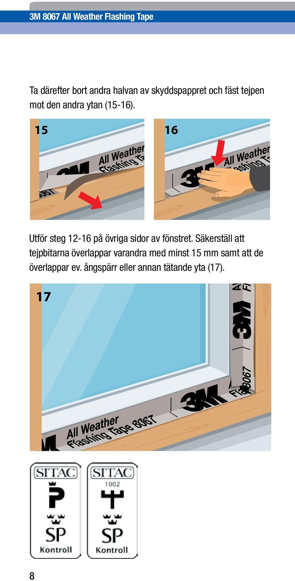 15 16 15 16 Utför 17 steg 12-16 på övriga sidor av fönstret.