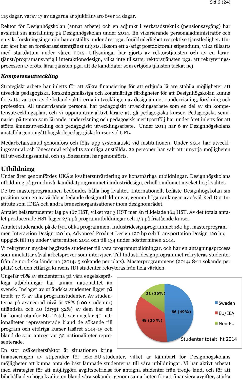 En vikarierande personaladministratör och en vik. forskningsingenjör har anställts under året pga. föräldraledighet respektive tjänstledighet.