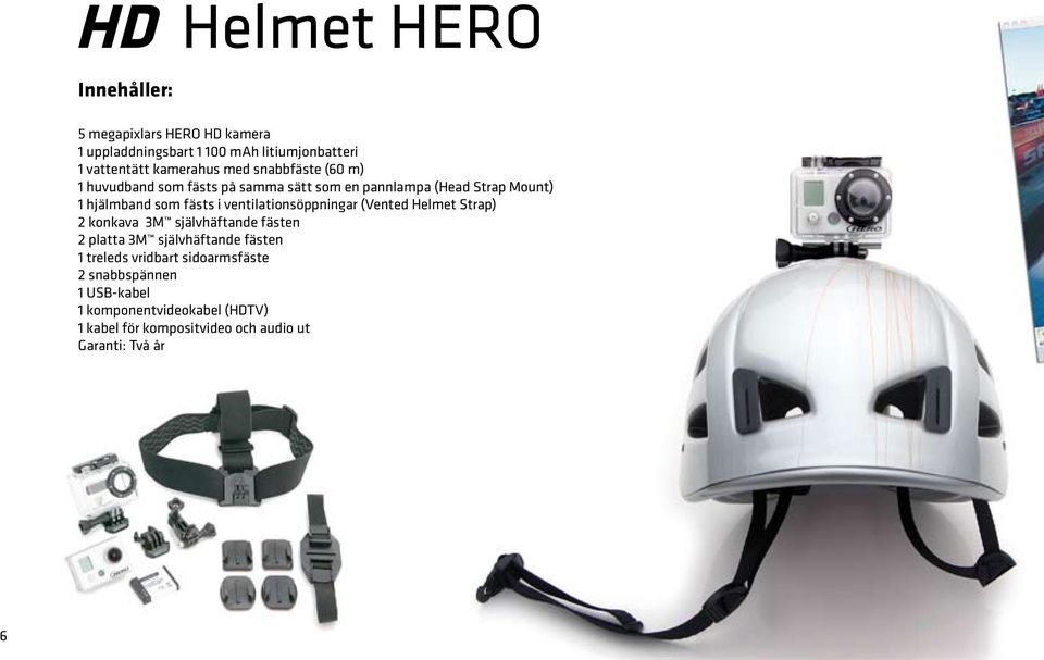 ventilationsöppningar (Vented Helmet Strap) 2 konkava 3M självhäftande fästen 2 platta 3M självhäftande fästen 1 treleds