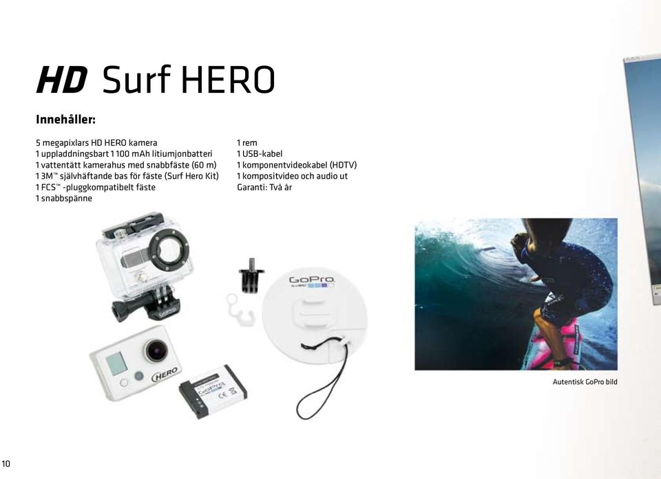 fäste (Surf Hero Kit) 1 FCS -pluggkompatibelt fäste 1 snabbspänne 1 rem 1 USB-kabel 1