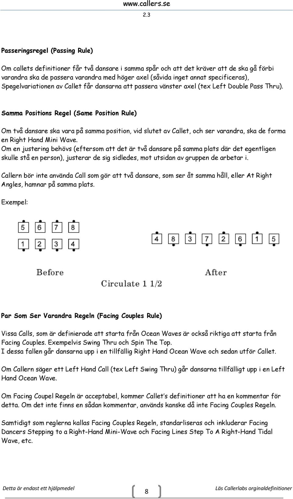 Samma Positions Regel (Same Position Rule) Om två dansare ska vara på samma position, vid slutet av Callet, och ser varandra, ska de forma en Right Hand Mini Wave.