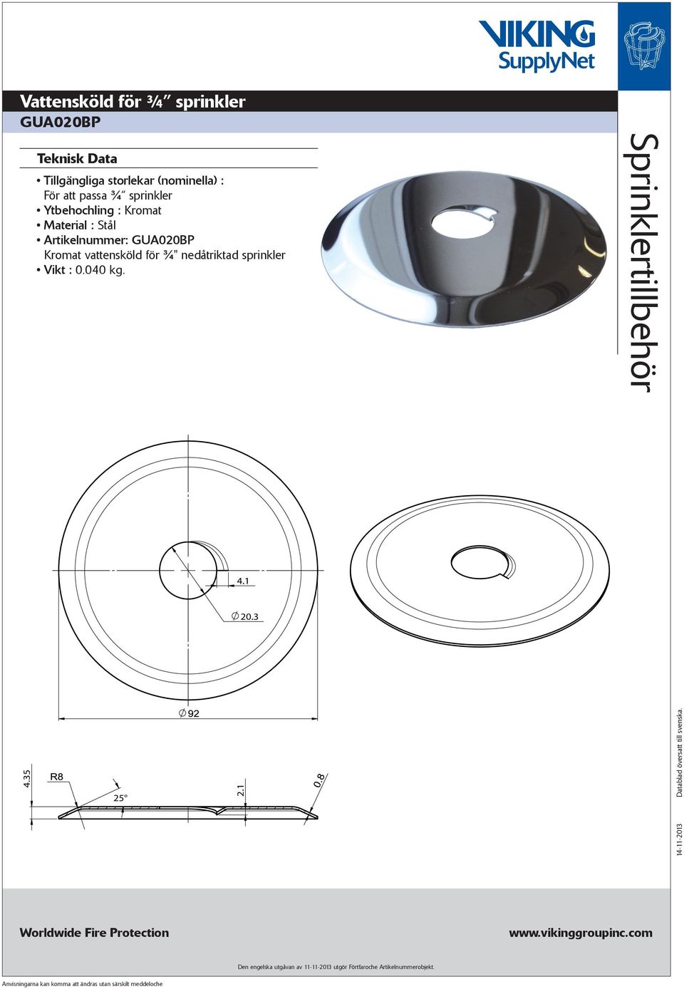 GUA020BP Kromat vattensköld för ¾