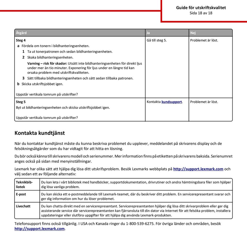 Kontakta kundtjänst När du kontaktar kundtjänst måste du kunna beskriva problemet du upplever, meddelandet på skrivarens display och de felsökningsåtgärder som du har vidtagit för att hitta en