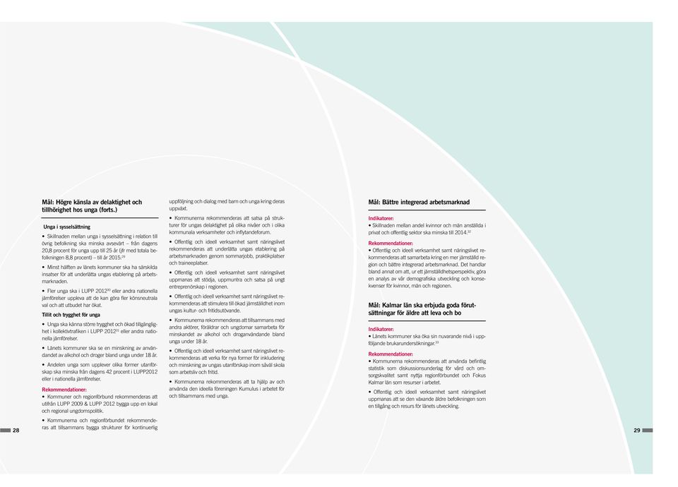 procent) till år 2015. 29 Minst hälften av länets kommuner ska ha särskilda insatser för att underlätta ungas etablering på arbetsmarknaden.