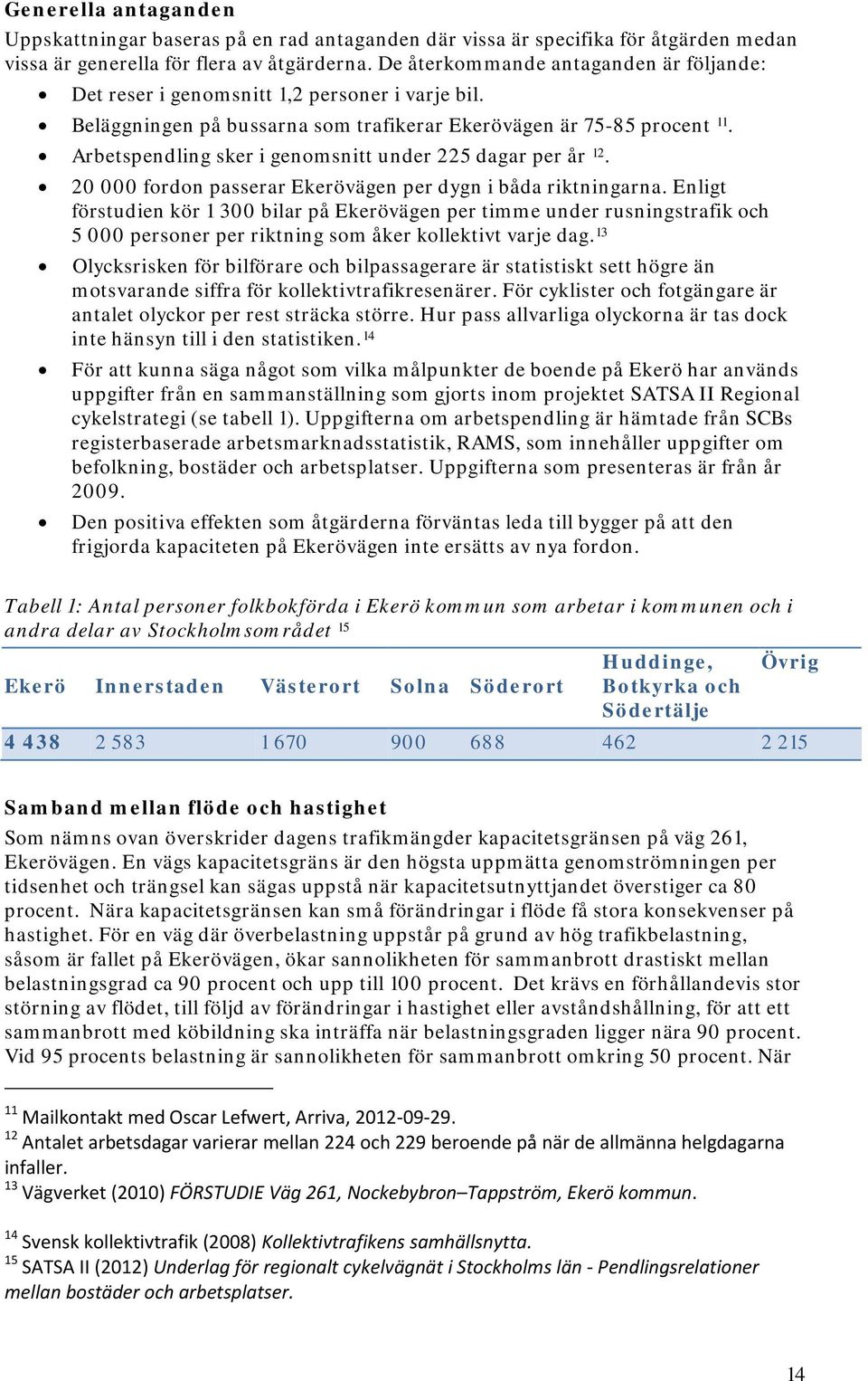 Arbetspendling sker i genomsnitt under 225 dagar per år 12. 20 000 fordon passerar Ekerövägen per dygn i båda riktningarna.