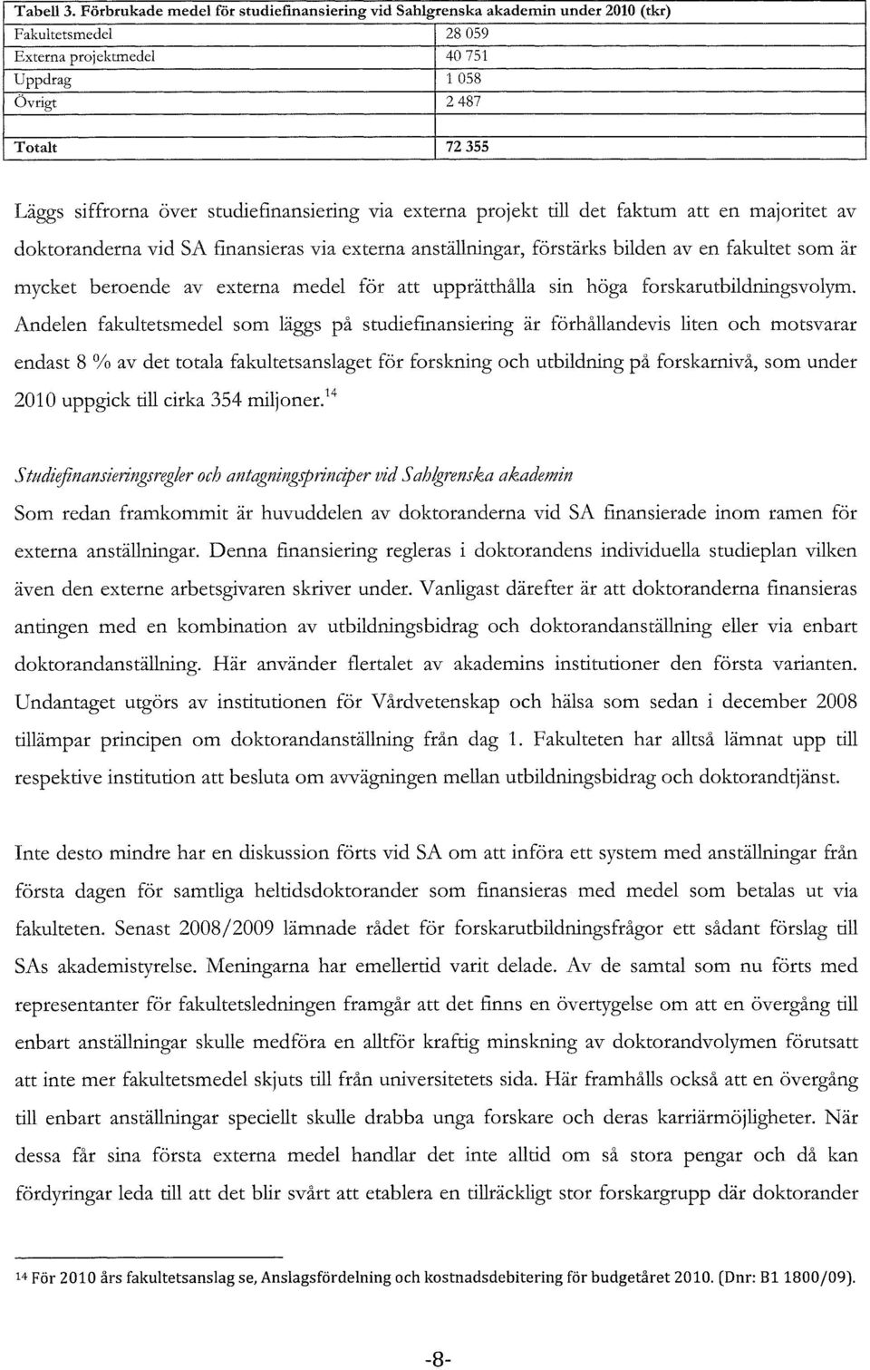 studiefinansiering via externa projekt till det faktum att en majoritet av doktoranderna vid SA finansieras via externa anställningar, förstärks bilden aven fakultet som är mycket beroende av externa