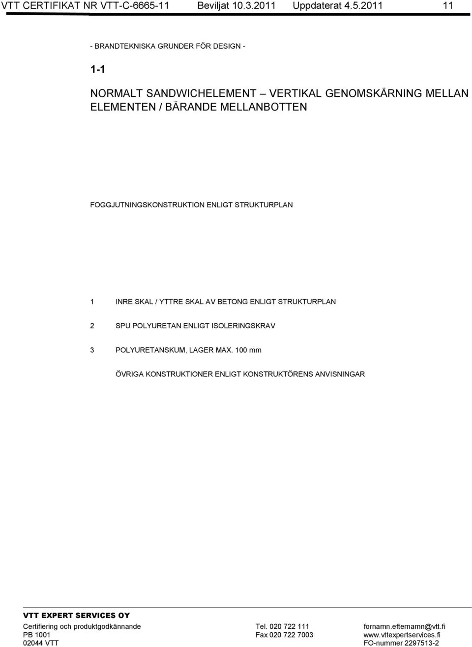 2011 11 - BRANDTEKNISKA GRUNDER FÖR DESIGN - 1-1 NORMALT SANDWICHELEMENT VERTIKAL GENOMSKÄRNING