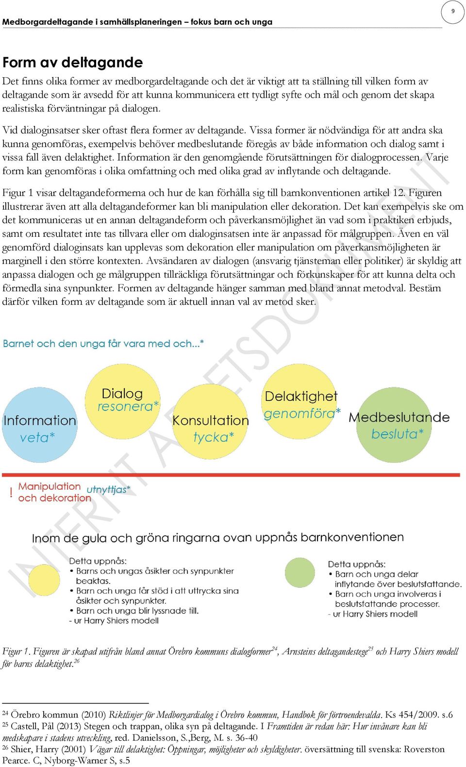 Vissa former är nödvändiga för att andra ska kunna genomföras, exempelvis behöver medbeslutande föregås av både information och dialog samt i vissa fall även delaktighet.