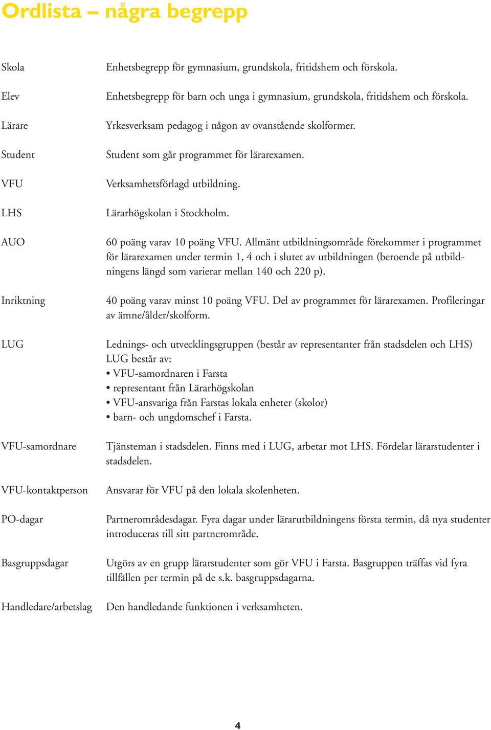 Student som går programmet för lärarexamen. Verksamhetsförlagd utbildning. Lärarhögskolan i Stockholm. 60 poäng varav 10 poäng VFU.