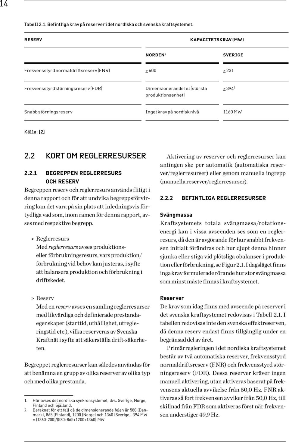 störningsreserv Inget krav på nordisk nivå 1160 MW Källa: [2]