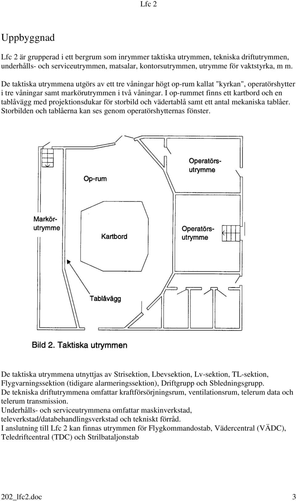 I op-rummet finns ett kartbord och en tablåvägg med projektionsdukar för storbild och vädertablå samt ett antal mekaniska tablåer. Storbilden och tablåerna kan ses genom operatörshytternas fönster.