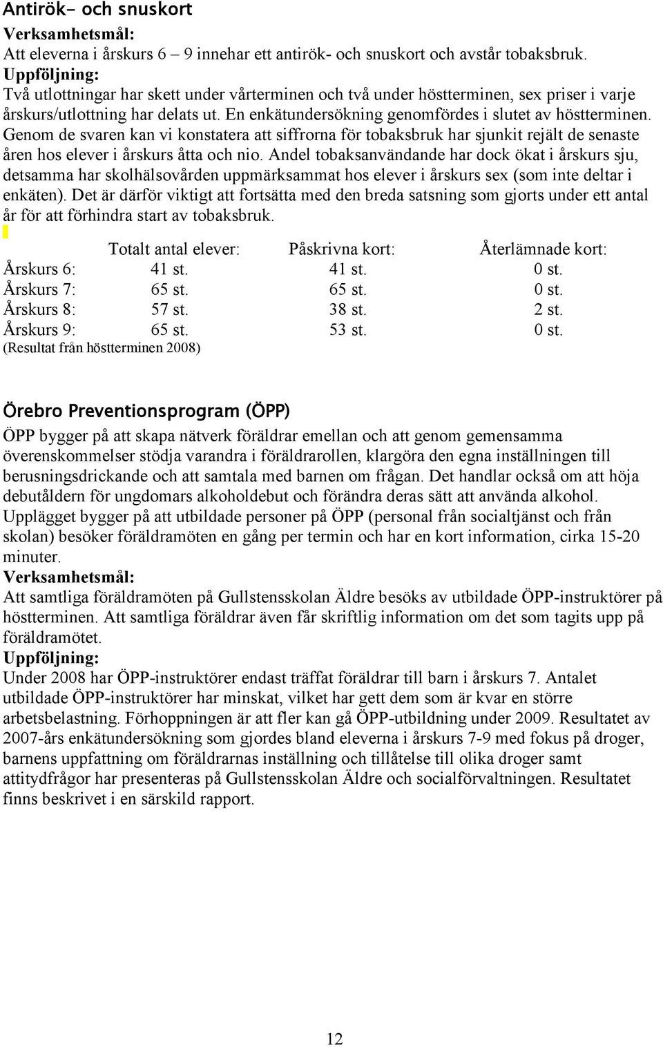 Genom de svaren kan vi konstatera att siffrorna för tobaksbruk har sjunkit rejält de senaste åren hos elever i årskurs åtta och nio.