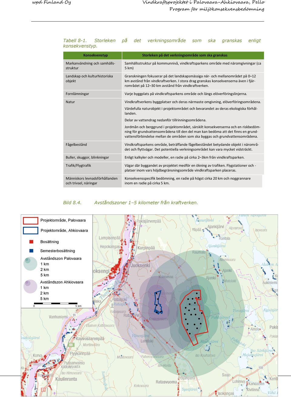 Samhällsstruktur på kommunnivå, vindkraftsparkens område med näromgivningar (ca 5 km) Granskningen fokuserar på det landskapsmässiga när och mellanområdet på 0 12 km avstånd från vindkraftverken.