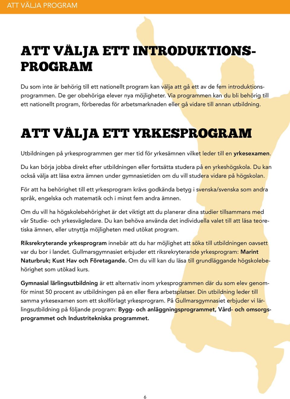 Att välja ett yrkesprogram Utbildningen på yrkesprogrammen ger mer tid för yrkesämnen vilket leder till en yrkesexamen.