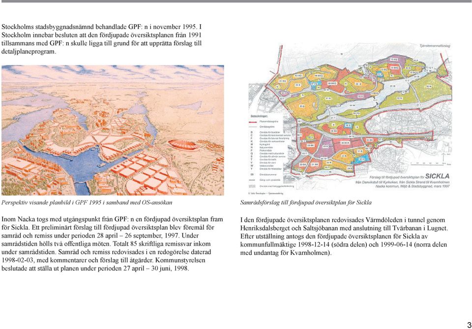 Perspektiv visande planbild i GPF 1995 i samband med OS-ansökan Inom Nacka togs med utgångspunkt från GPF: n en fördjupad översiktsplan fram för Sickla.