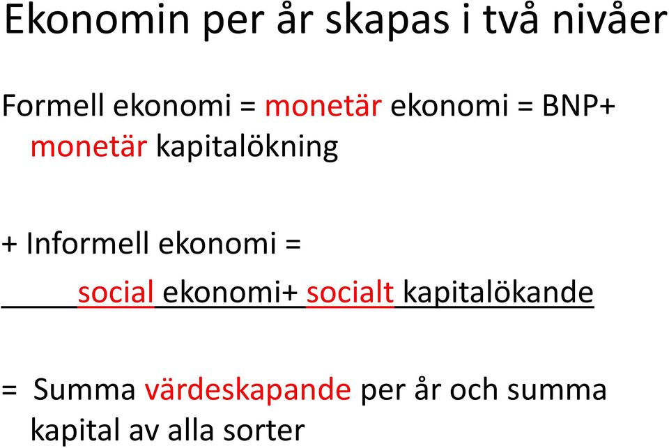 Informell ekonomi = social ekonomi+ socialt