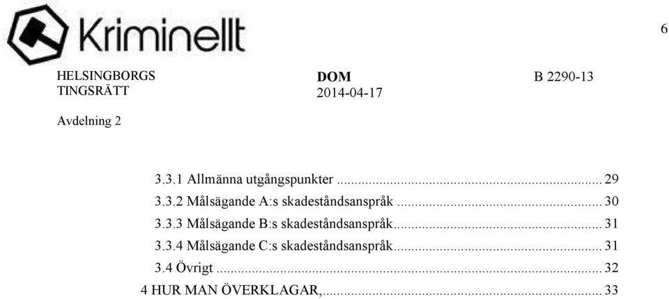 3.4 Målsägande C:s skadeståndsanspråk... 31 3.4 Övrigt.