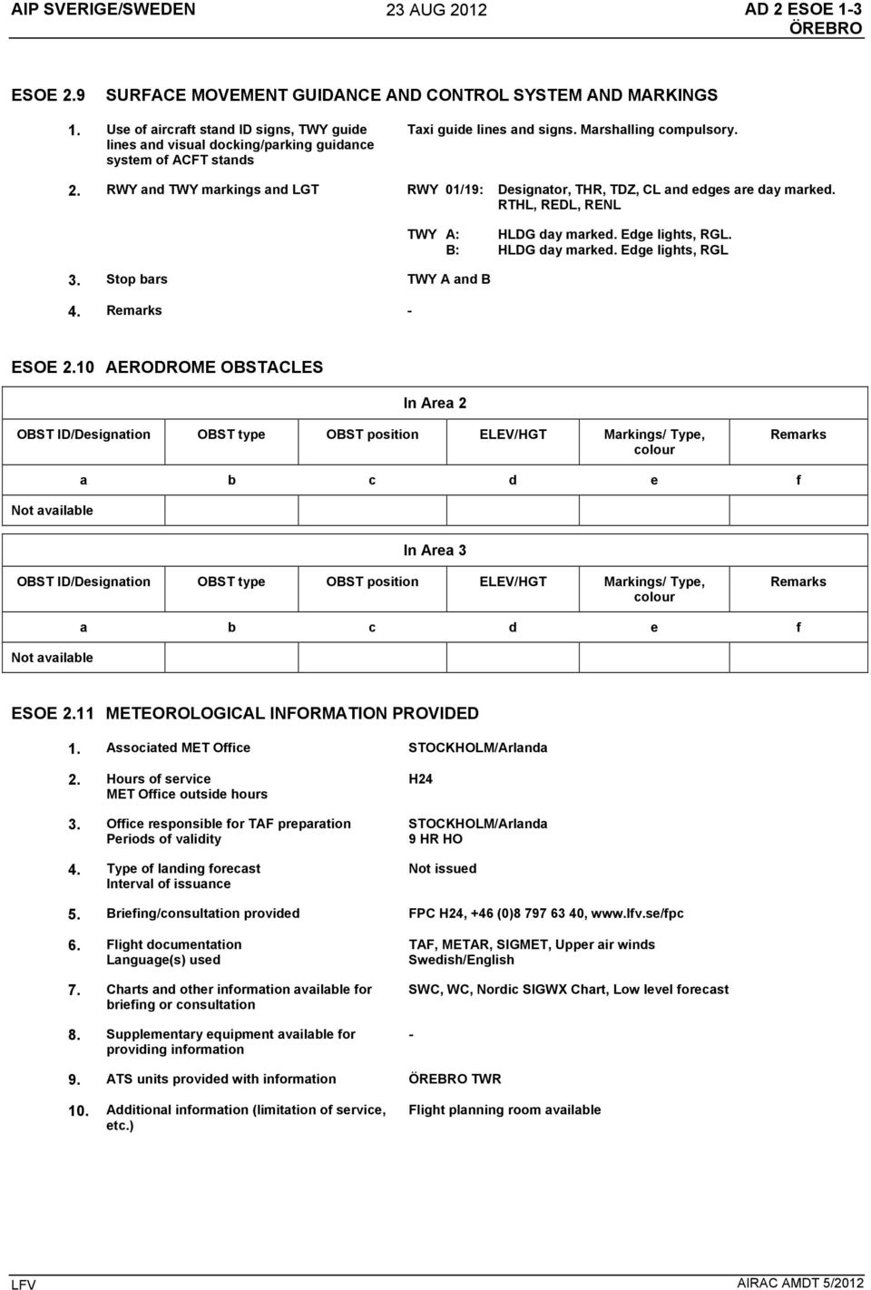 RWY and TWY markings and LGT RWY 01/19: Designator, THR, TDZ, CL and edges are day marked. RTHL, REDL, RENL 3. Stop bars TWY A and B 4. Remarks - TWY A: HLDG day marked. Edge lights, RGL.