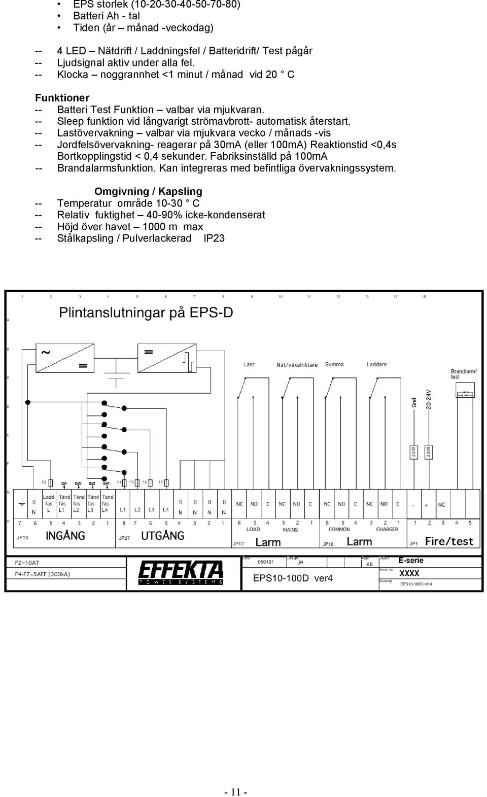 -- Lastövervakning valbar via mjukvara vecko / månads -vis -- Jordfelsövervakning- reagerar på 30mA (eller 100mA) Reaktionstid <0,4s Bortkopplingstid < 0,4 sekunder.