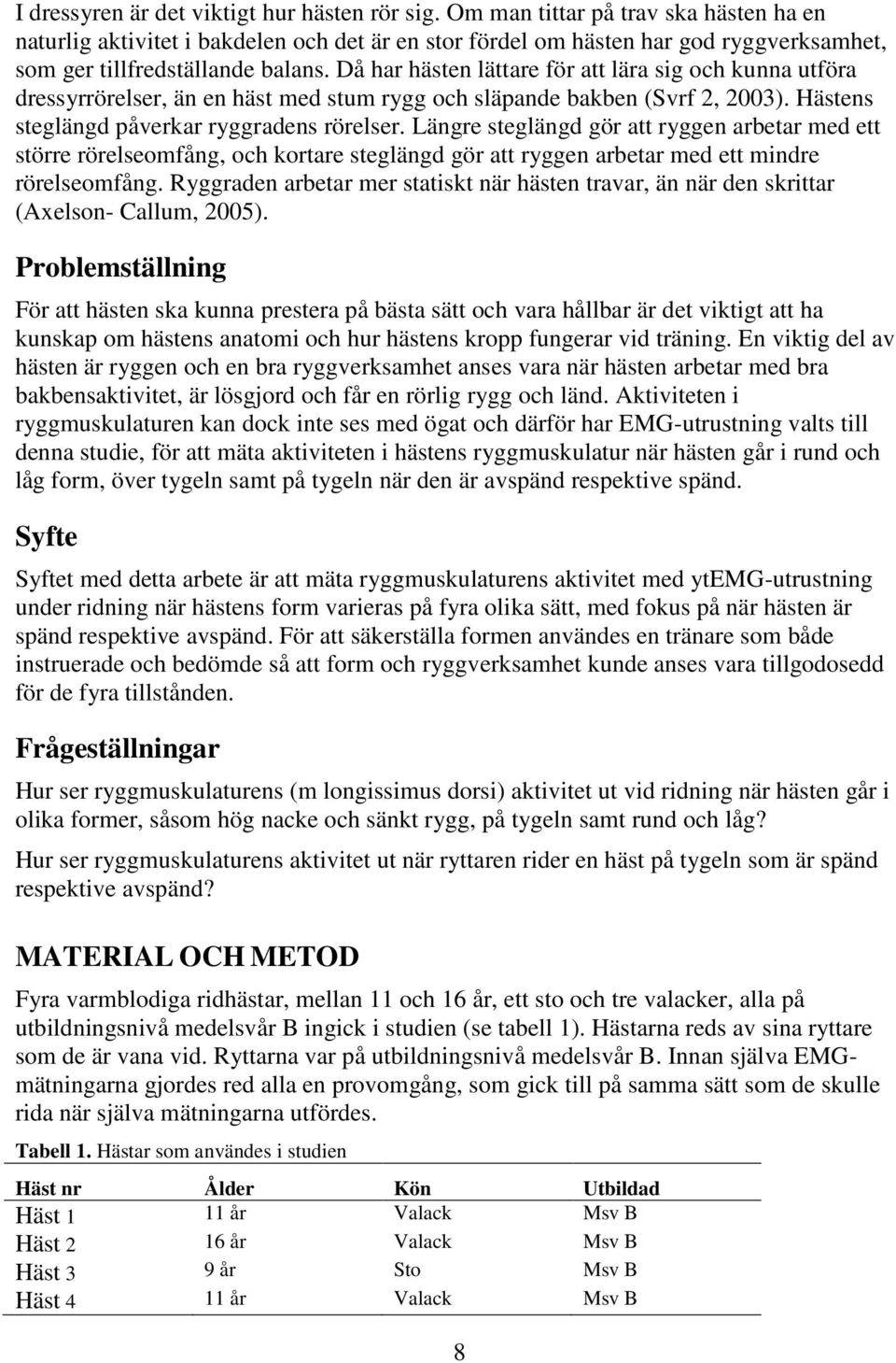 Då har hästen lättare för att lära sig och kunna utföra dressyrrörelser, än en häst med stum rygg och släpande bakben (Svrf 2, 2003). Hästens steglängd påverkar ryggradens rörelser.