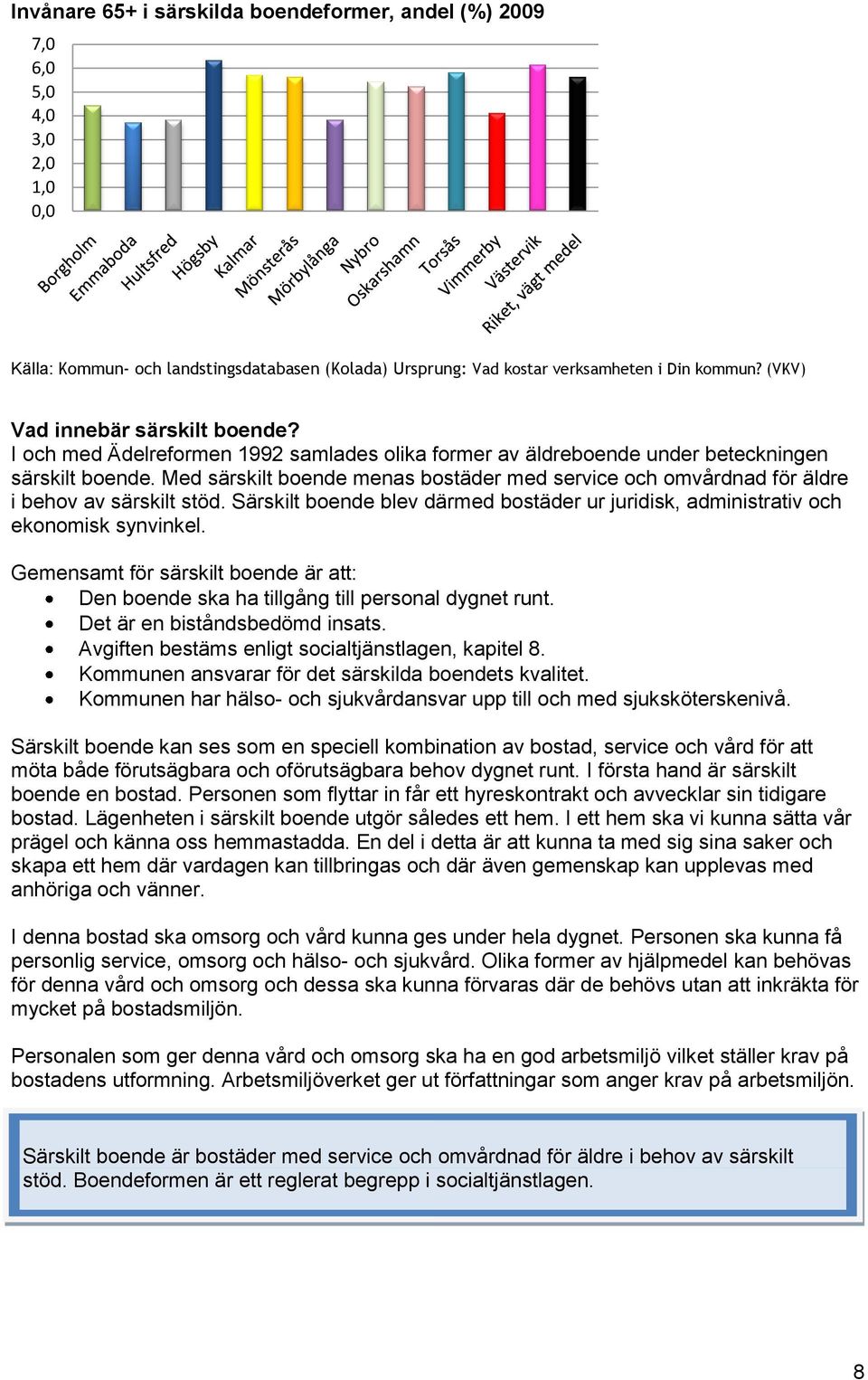 Med särskilt boende menas bostäder med service och omvårdnad för äldre i behov av särskilt stöd. Särskilt boende blev därmed bostäder ur juridisk, administrativ och ekonomisk synvinkel.