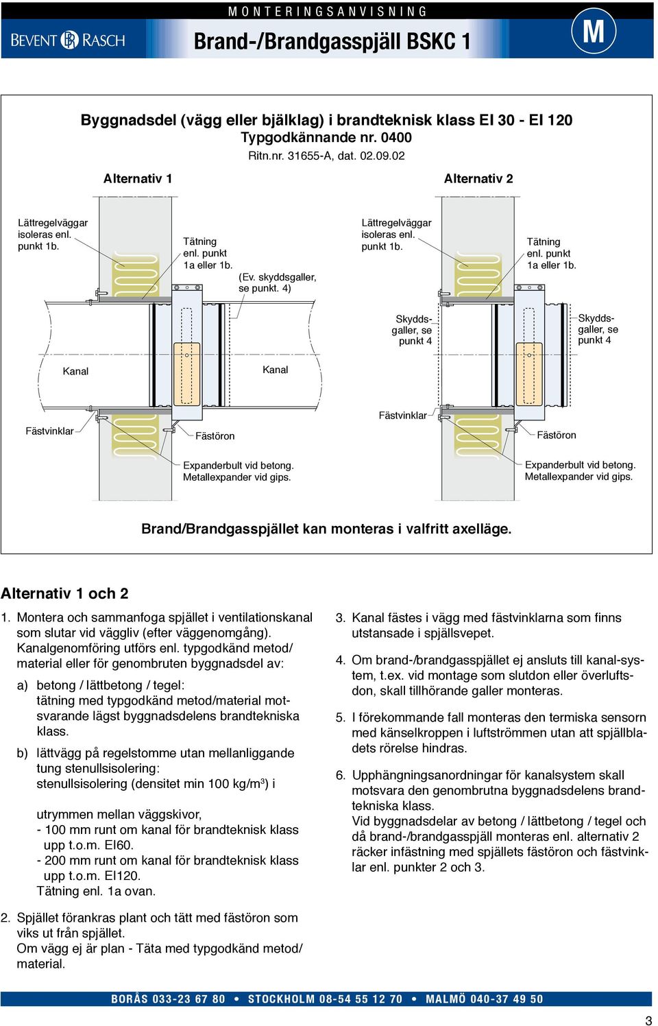 etallexpander vid gips. Expanderbult vid betong. etallexpander vid gips. Alternativ 1 och 2 1. ontera och sammanfoga spjället i ventilationskanal som slutar vid väggliv (efter väggenomgång).