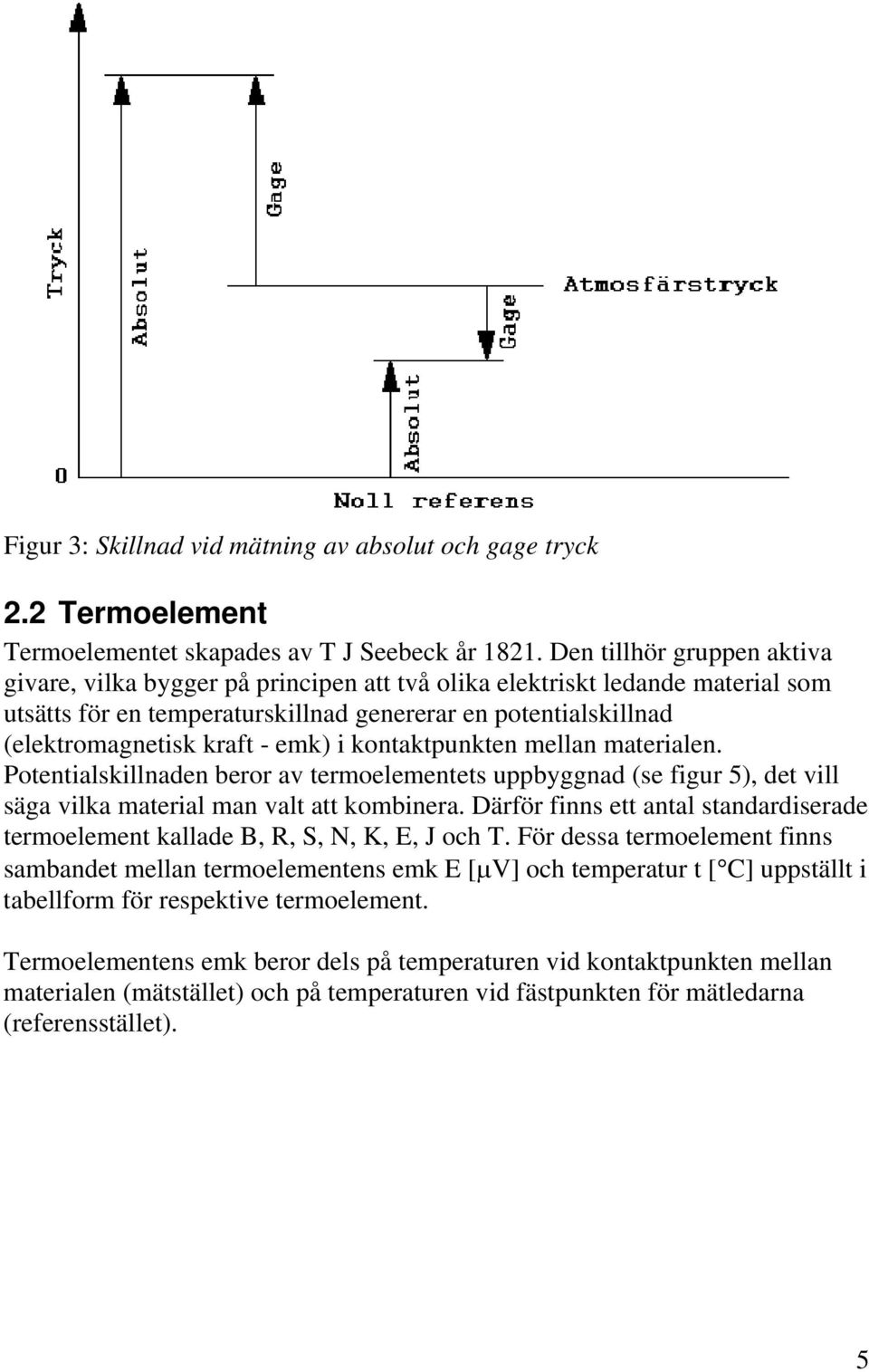 emk) i kontaktpunkten mellan materialen. Potentialskillnaden beror av termoelementets uppbyggnad (se figur 5), det vill säga vilka material man valt att kombinera.