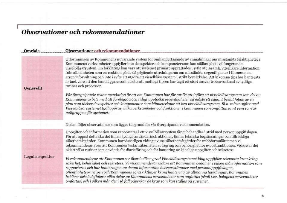 komponeter som kan ställas på ett välfungerande visselblåsarsystem.