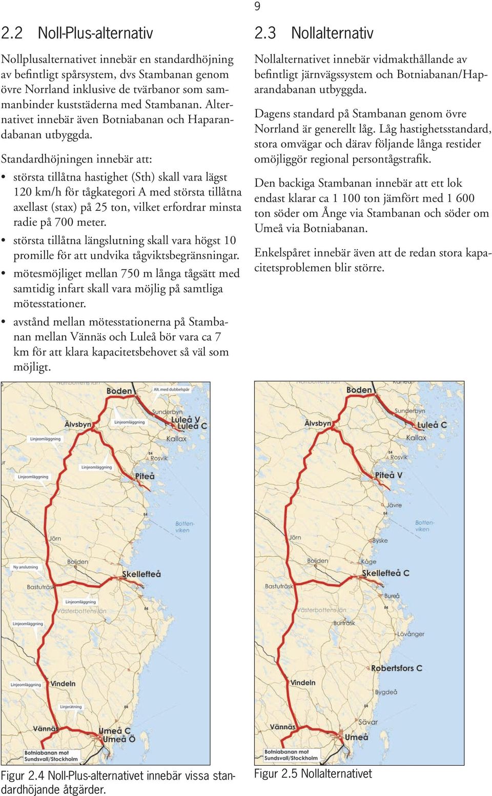 Standardhöjningen innebär att: största tillåtna hastighet (Sth) skall vara lägst 120 km/h för tågkategori A med största tillåtna axellast (stax) på 25 ton, vilket erfordrar minsta radie på 700 meter.