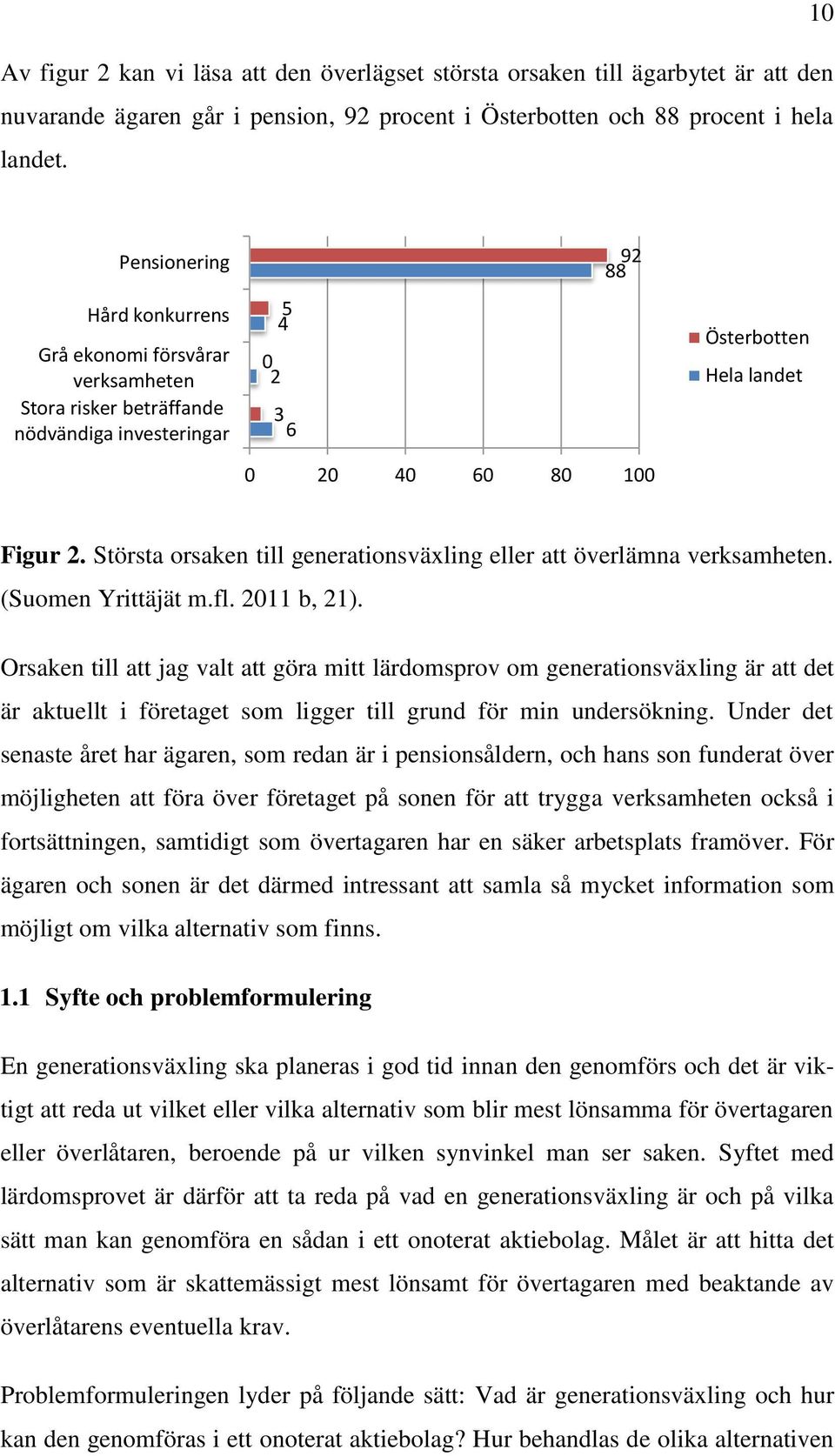 Största orsaken till generationsväxling eller att överlämna verksamheten. (Suomen Yrittäjät m.fl. 2011 b, 21).