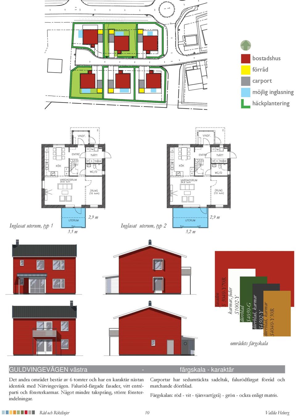 5040-Y70R områdets färgskala GULDVINGEVÄGEN västra - färgskala - karaktär Det andra området består av 6 tomter och har en karaktär nästan identisk med Nätvingevägen.