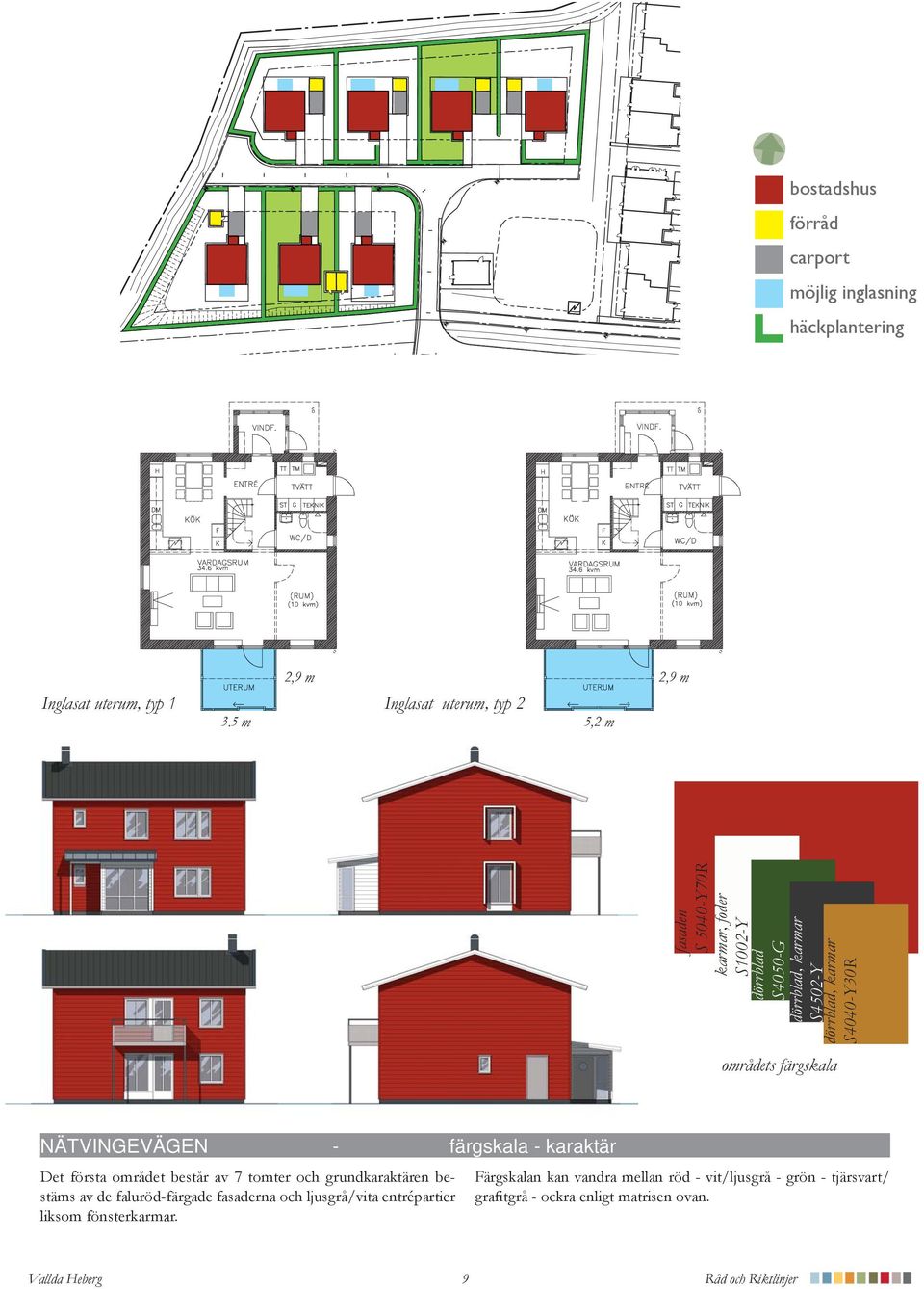 S4502-Y fasaden S 5040-Y70R områdets färgskala NÄTVINGEVÄGEN - färgskala - karaktär Det första området består av 7 tomter och
