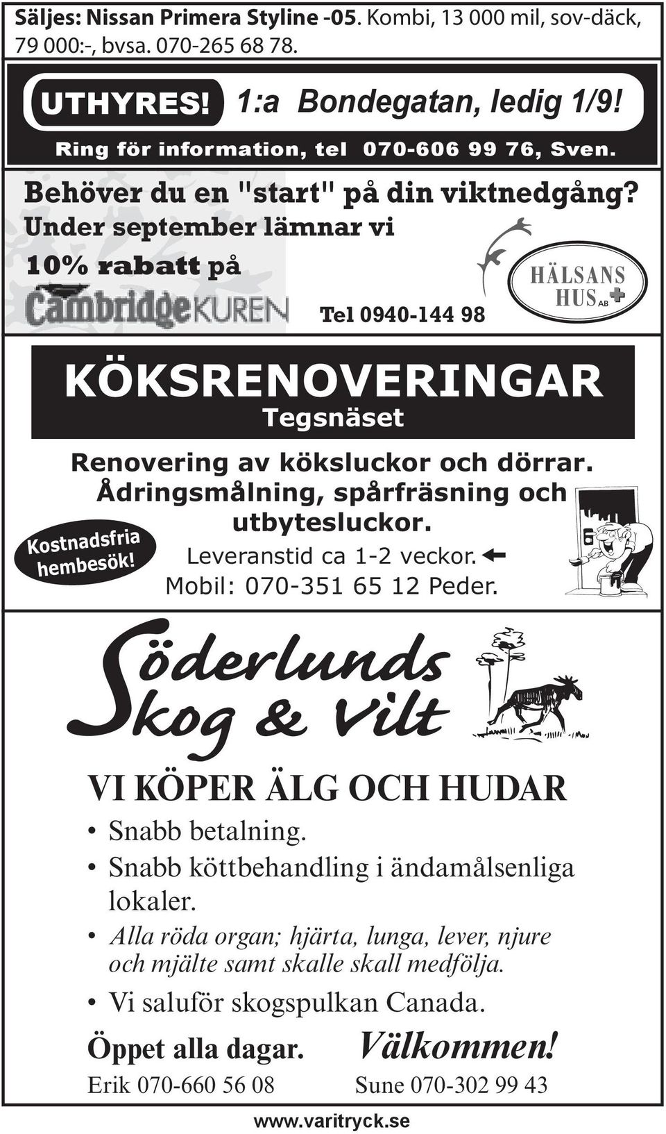 Under september em lämnar vi 10% rabatt på Tel 0940-144 98 KÖKSRENOVERINGAR Tegsnäset Renovering av köksluckor och dörrar.