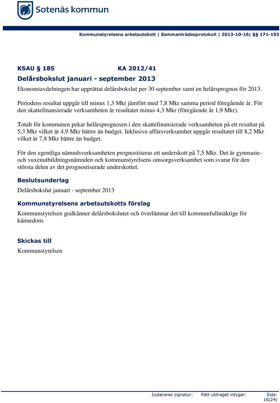 För den skattefinansierade verksamheten är resultatet minus 4,3 Mkr (föregående år 1,9 Mkr).