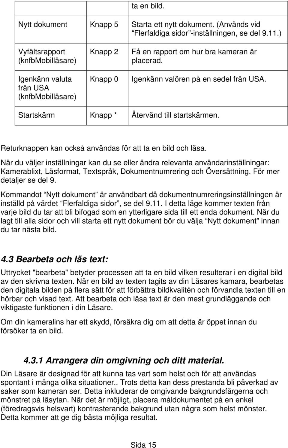 Startskärm Knapp * Återvänd till startskärmen. Returknappen kan också användas för att ta en bild och läsa.