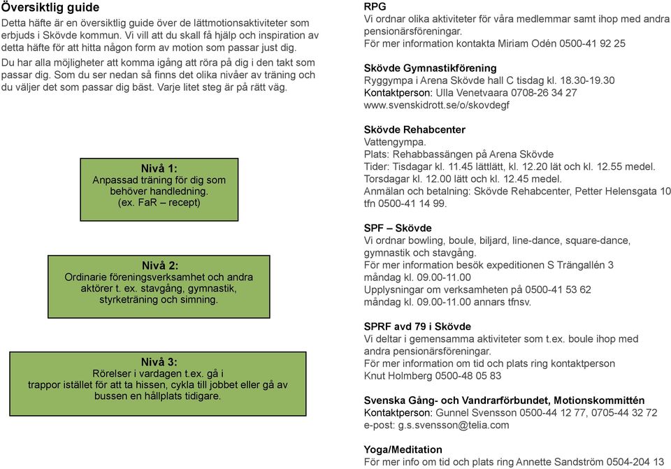 Som du ser nedan så finns det olika nivåer av träning och du väljer det som passar dig bäst. Varje litet steg är på rätt väg. Nivå 1: Anpassad träning för dig som behöver handledning. (ex.