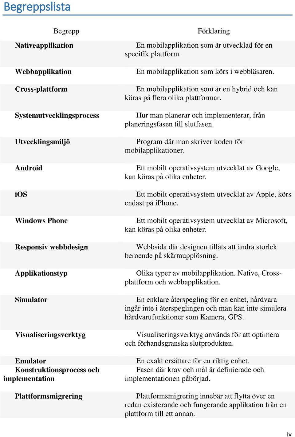 En mobilapplikation som körs i webbläsaren. En mobilapplikation som är en hybrid och kan köras på flera olika plattformar. Hur man planerar och implementerar, från planeringsfasen till slutfasen.