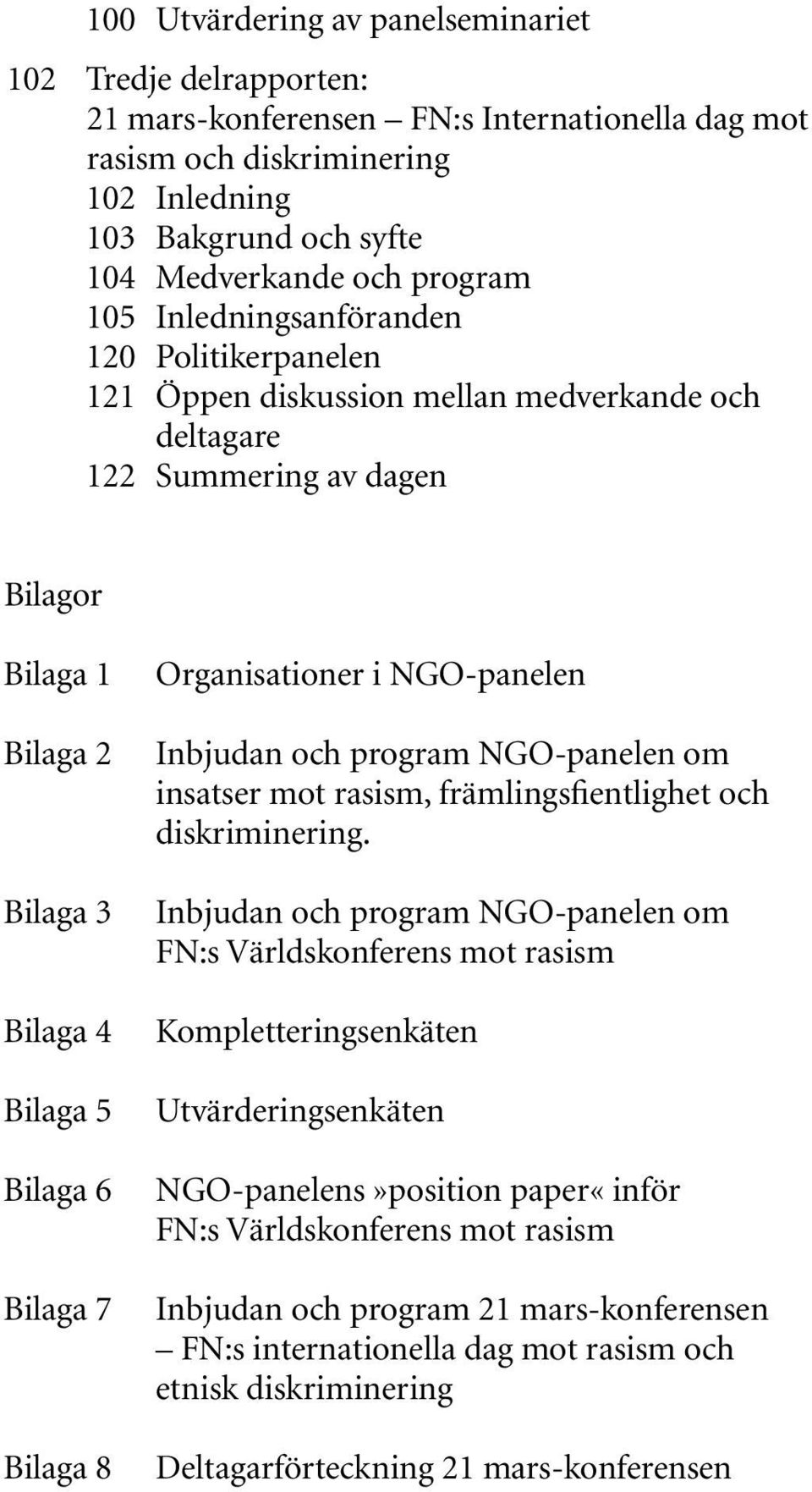 Bilaga 8 Organisationer i NGO-panelen Inbjudan och program NGO-panelen om insatser mot rasism, främlingsfientlighet och diskriminering.