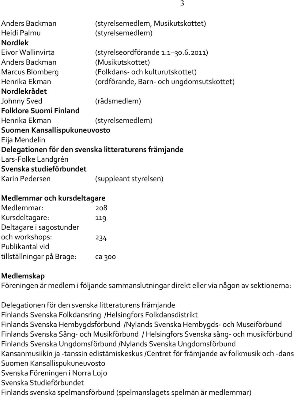 Finland Henrika Ekman (styrelsemedlem) Suomen Kansallispukuneuvosto Eija Mendelin Delegationen för den svenska litteraturens främjande Lars-Folke Landgrén Svenska studieförbundet Karin Pedersen