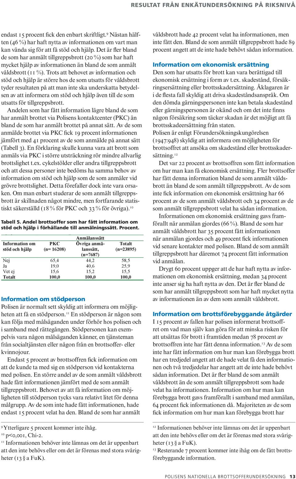 Trots att behovet av information och stöd och hjälp är större Dokument hos de som utsatts för våldsbrott Sida RAPPORT 22 (50) tyder resultaten på att man inte ska underskatta betydelsen av att